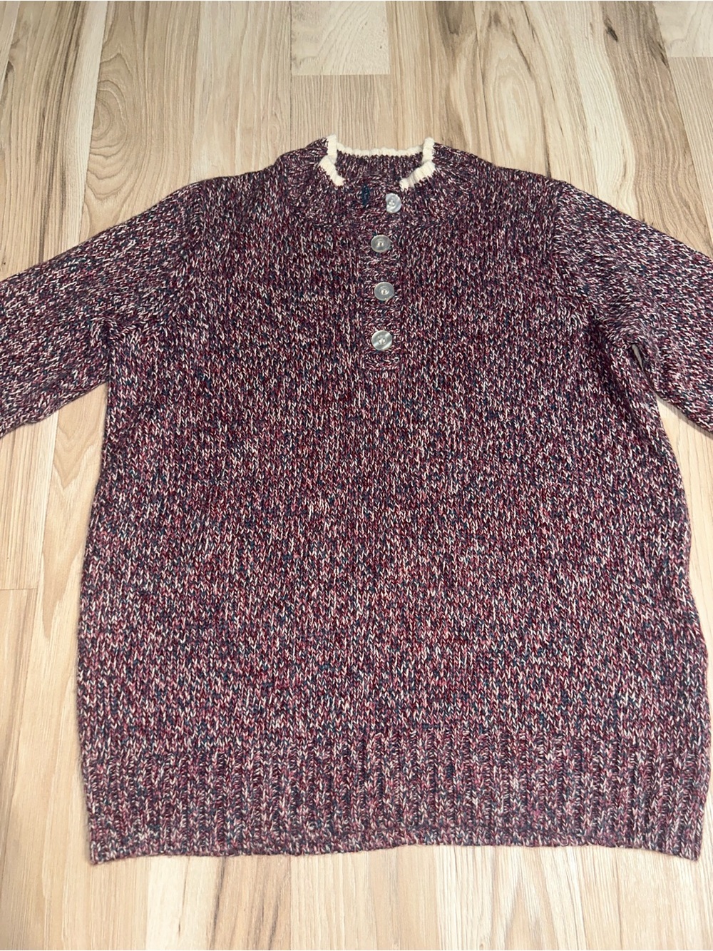 Women's Marled Scoop-Neck Button Pullover Sweater - Burgundy